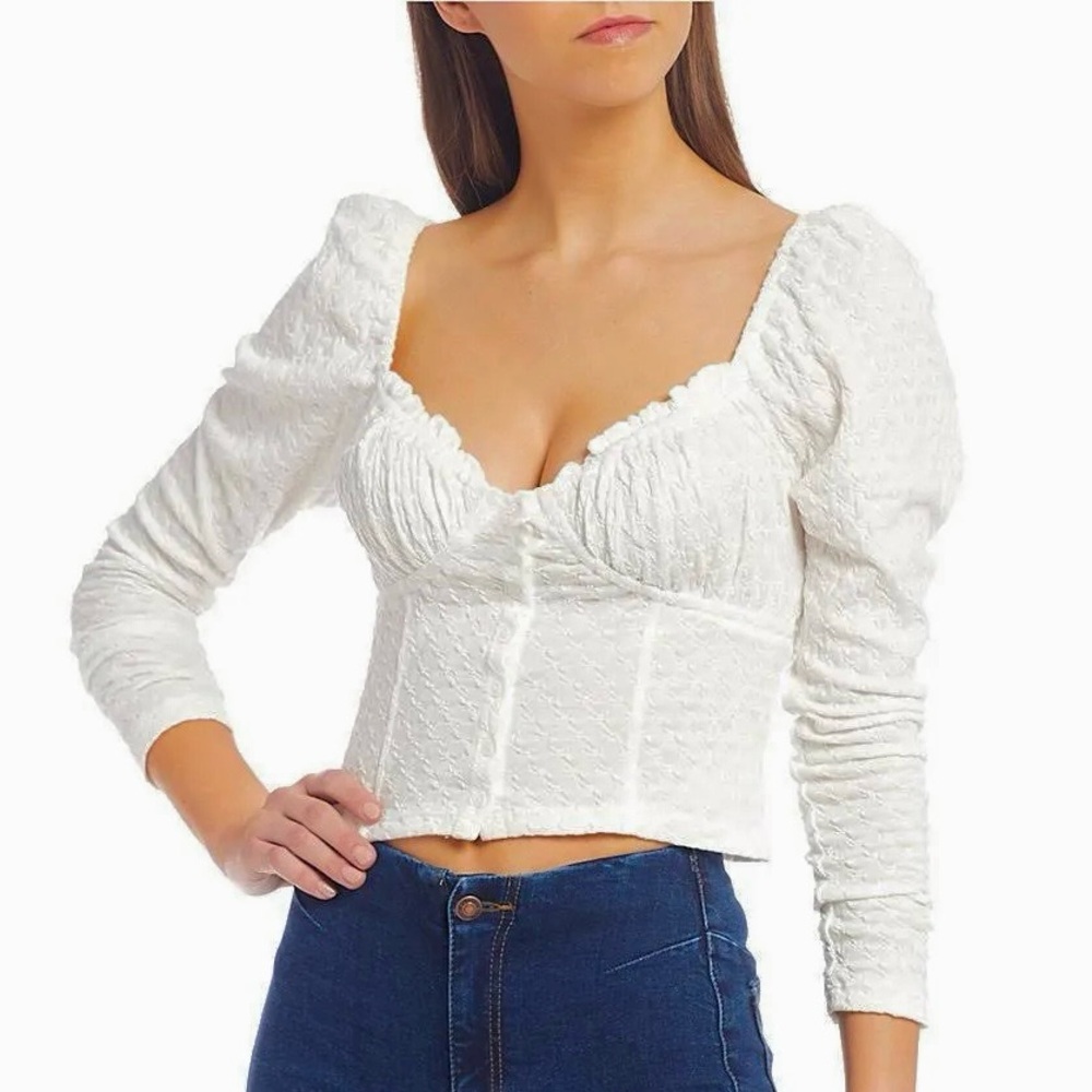 Free People Ladybug Long Sleeve Milkmaid Top-white Puff Sleeve Blouse size M